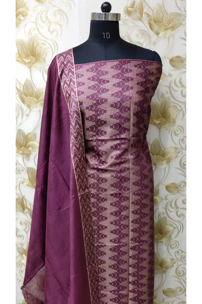 All Over Self Weaving Magenta Semi Kathan Silk Suit Fabric Set (KR1476)